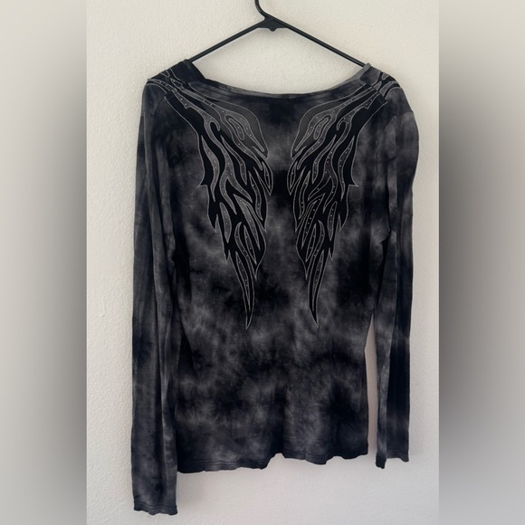 Ariat Long Sleeve Lightweight Top Angel Wings Burnout Tie Dye Y2K 2000s Size XL - Picture 2 of 8